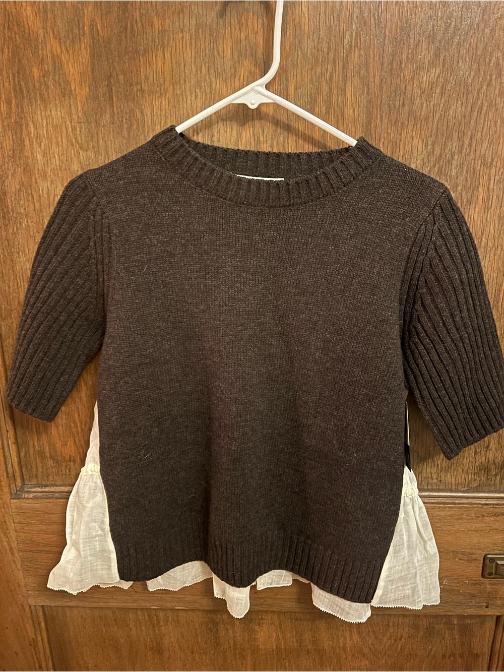 Sea New York Brown Crewneck Short Sleeve Sweater with White Side Panels